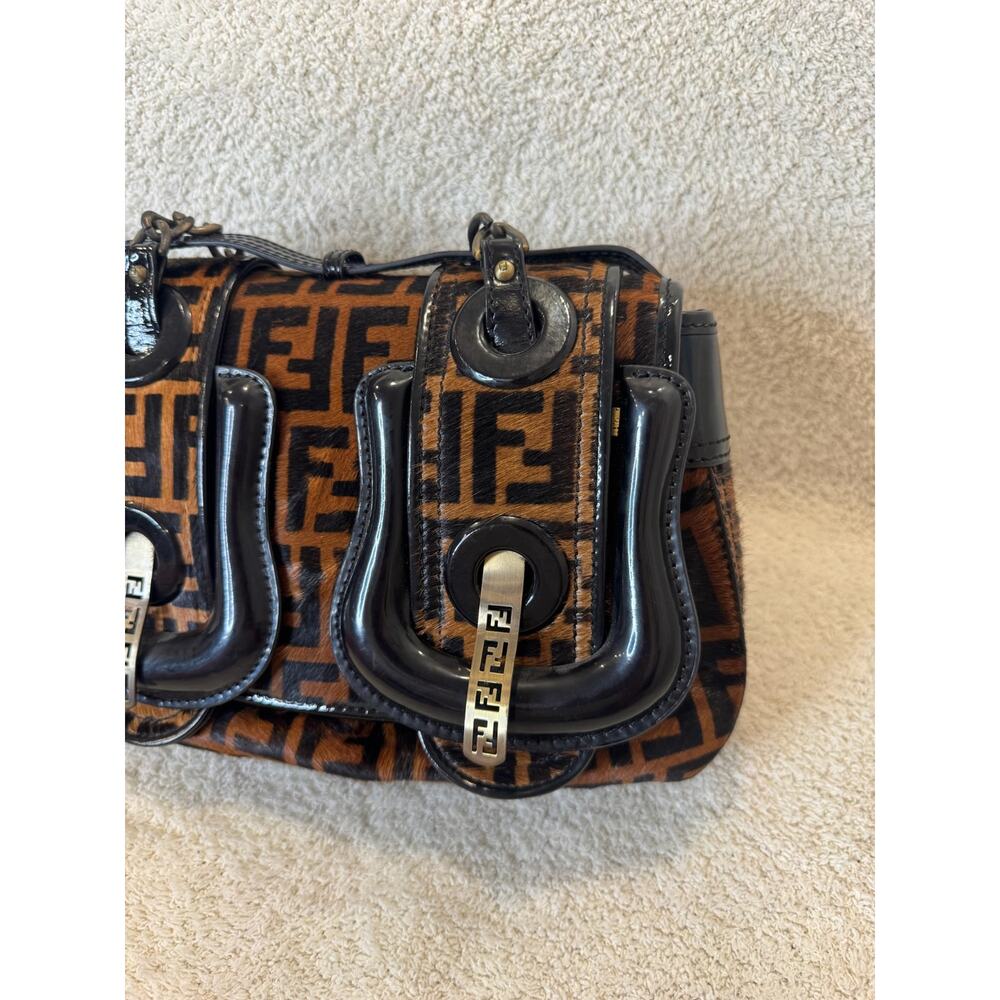 Vintage Fendi Zucca Monogram Baguette Bag Brown Canvas Black Leather Shoulder - Picture 4 of 16